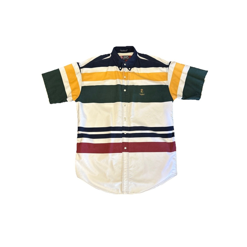 VTG Chaps Ralph Lauren 90s Striped Multicolor Colorblock Short Sleeve Men's L‎